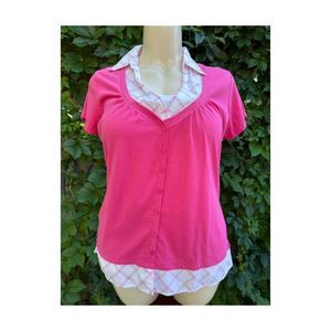Vintage 90s Digital Plus Hot Pink T-Shirt Twin Set Style Collared Pullover Sz 2X